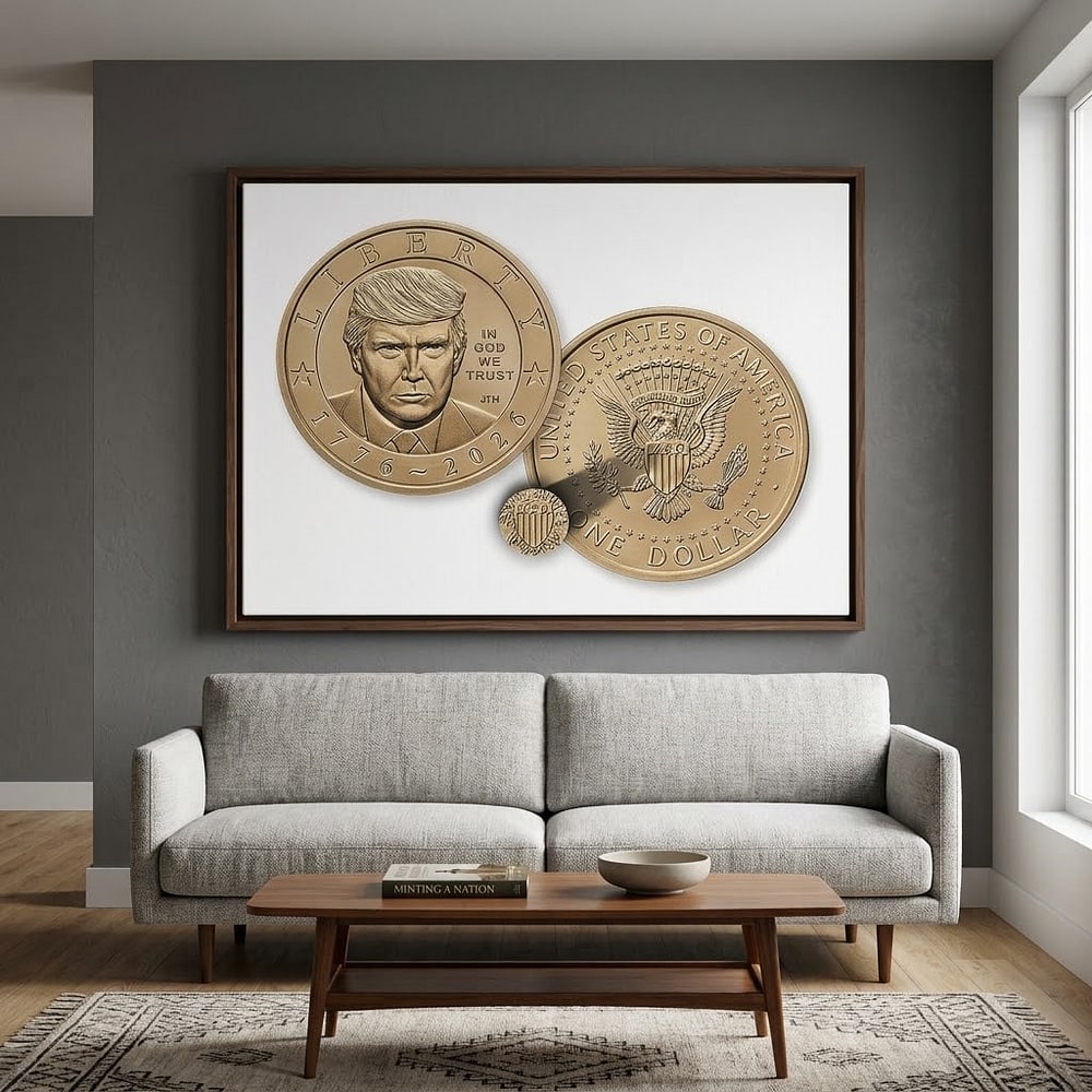 2026 President Trump Dollar Commemorative $1 Coin - P Single Coin in Hard Plastic Capsule Dual Date Semiquincentennial C