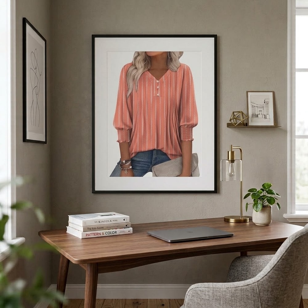 3/4 Length Sleeve Womens Tops V-Neck Tunic Button Down Business Casual Blouses Trendy Outfits 2026 S-XXL