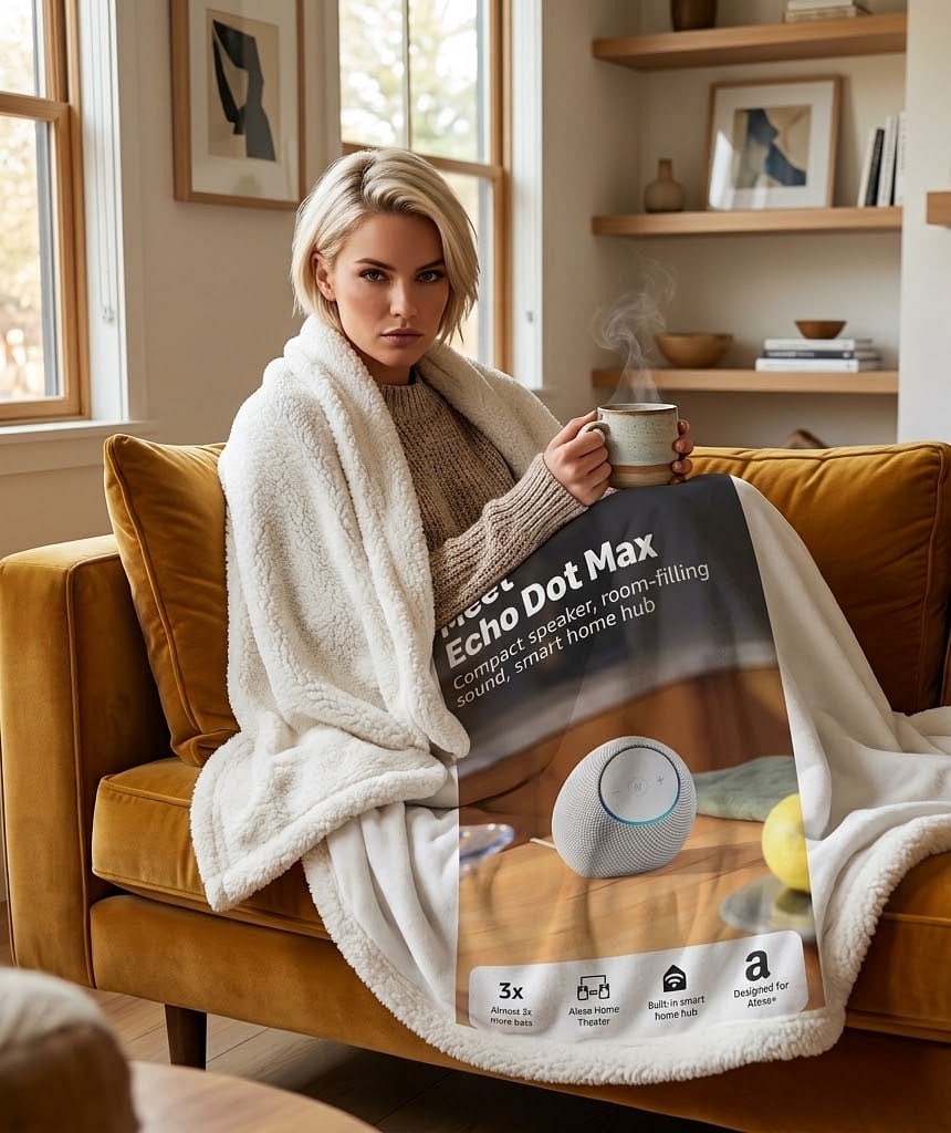 Amazon Echo Dot Max (newest model), Alexa speaker with room-filling sound and nearly 3x bass, Great for living rooms and