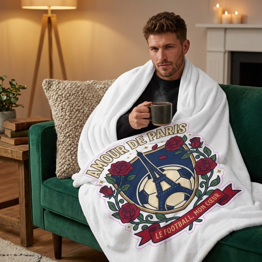 Amour de Paris — Romantic Parisian Football Crest Plush Blanket