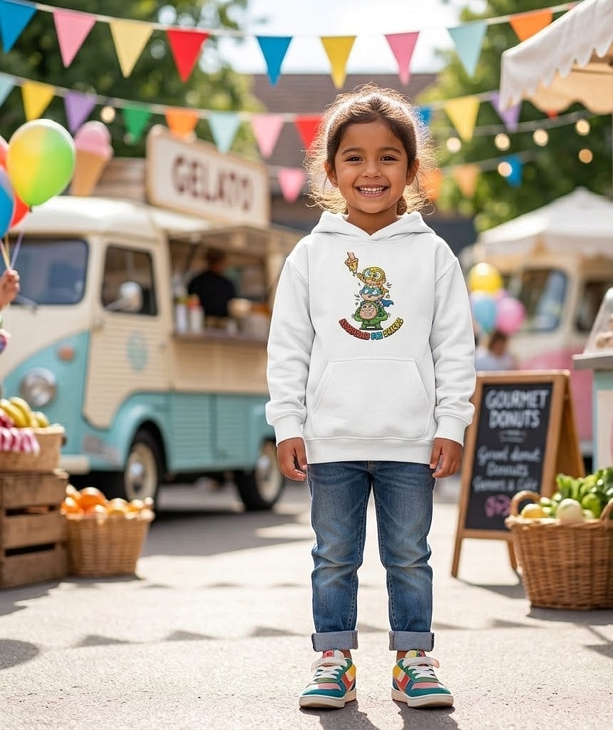 Assembled For Snacks — Funny Chibi Hero Squad & Pizza Kids Hoodie