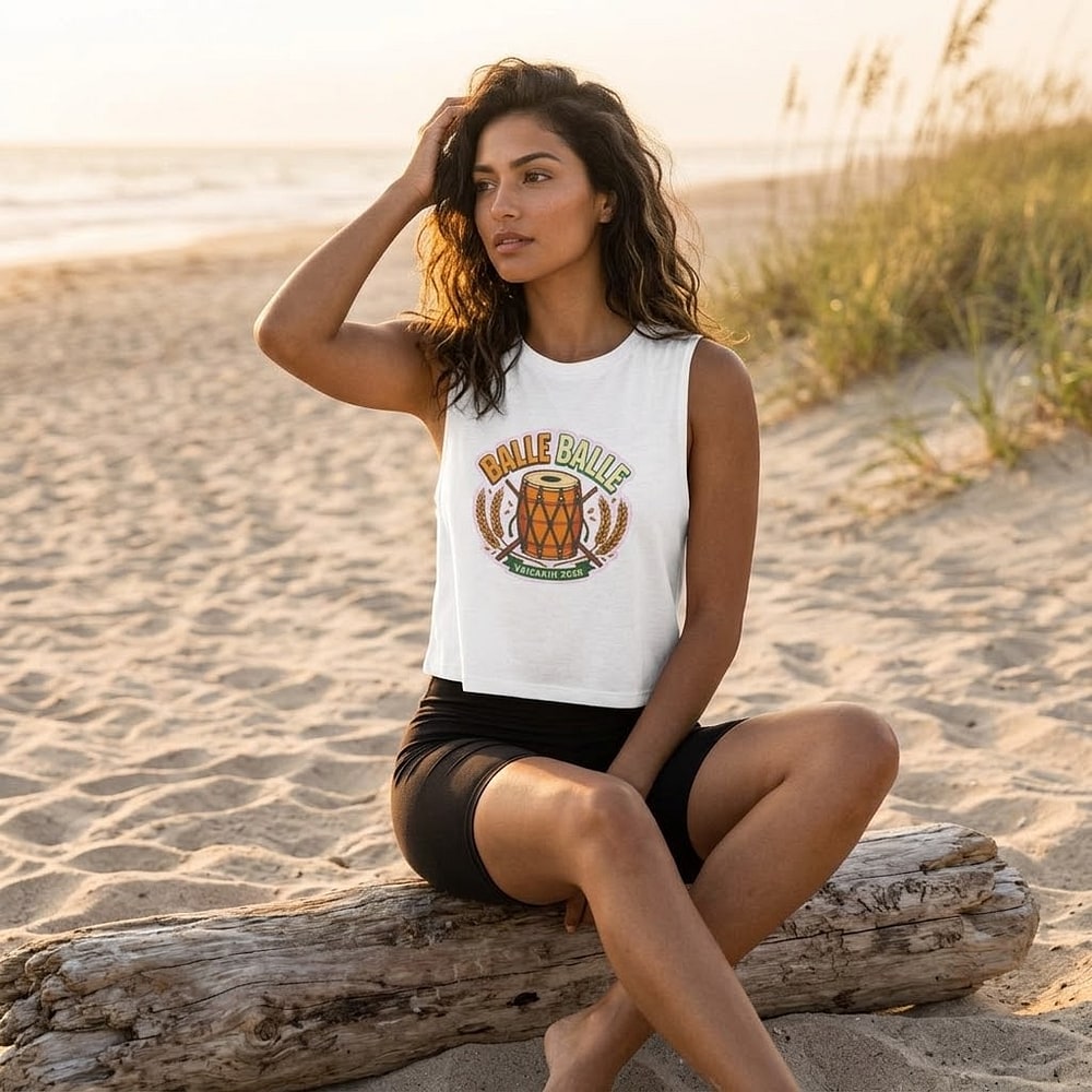 Balle Balle — Bold Vaisakhi 2028 Dhol & Wheat Emblem Women's Crop Top