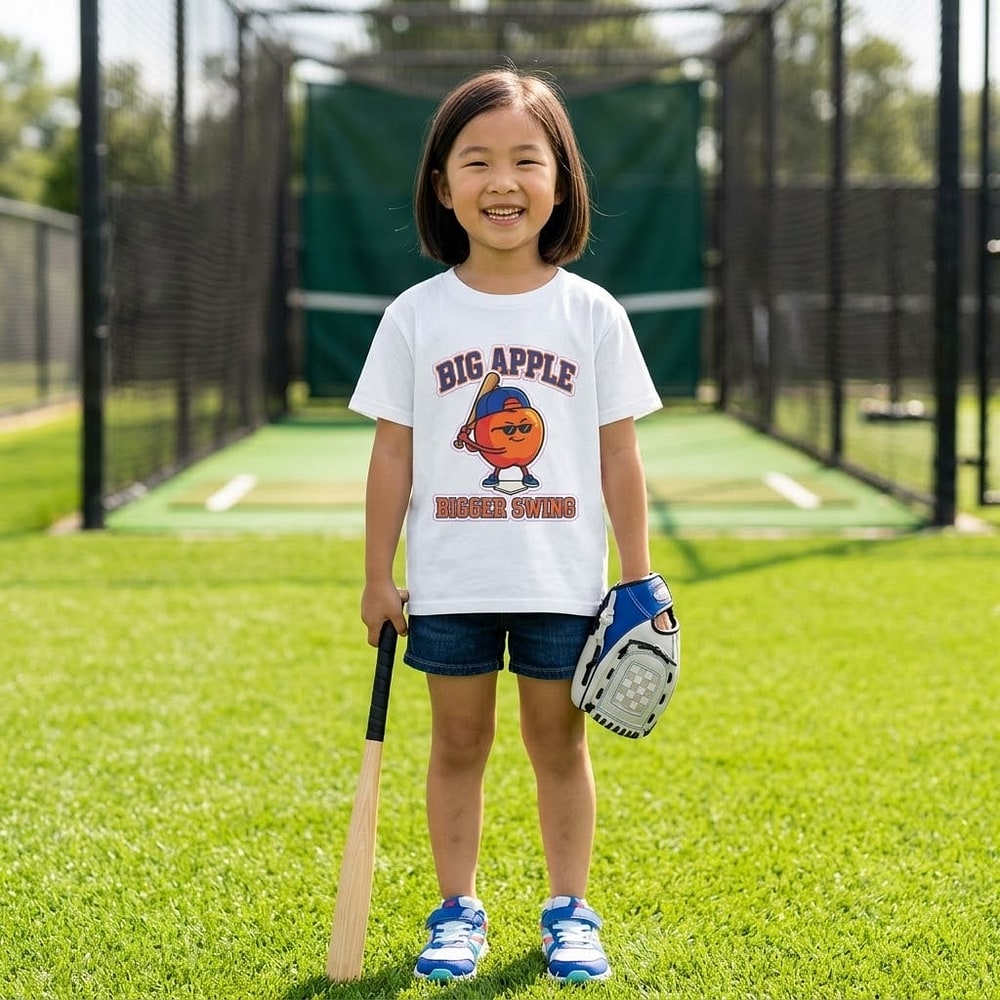 Big Apple, Bigger Swing — Cool Kid Apple Slugger Kids Tee
