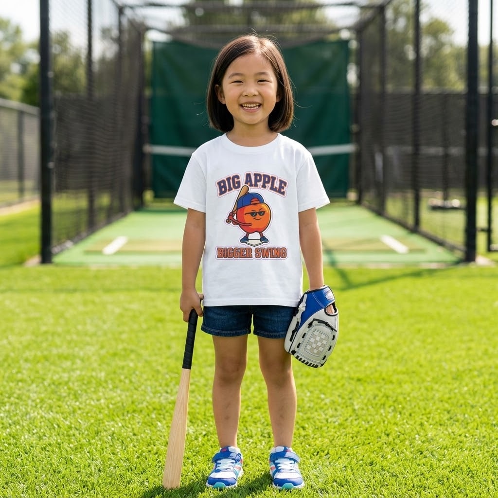 Big Apple, Bigger Swing — Cool Kid Apple Slugger Kids Tee