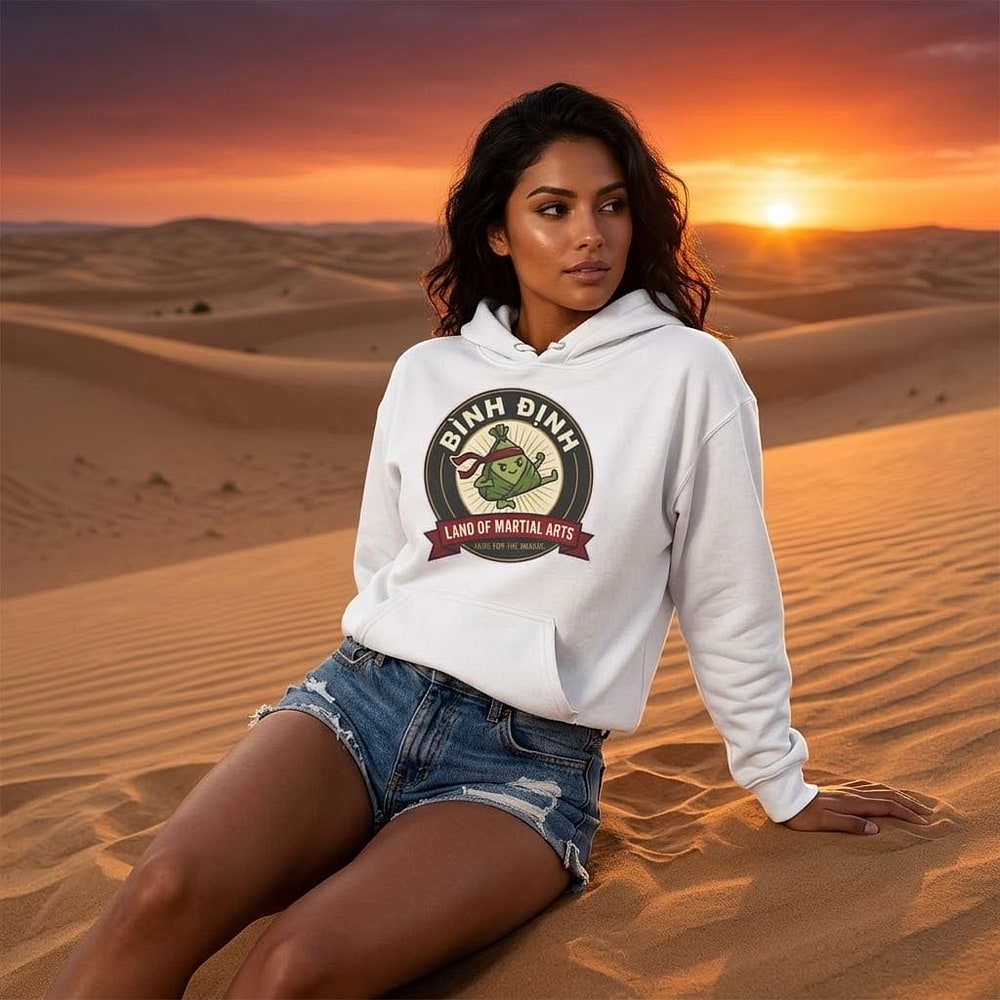 Binh Dinh — Land of Martial Arts, Here for the Snacks Ironic Bánh Ít Dojo Crest Pullover Hoodie