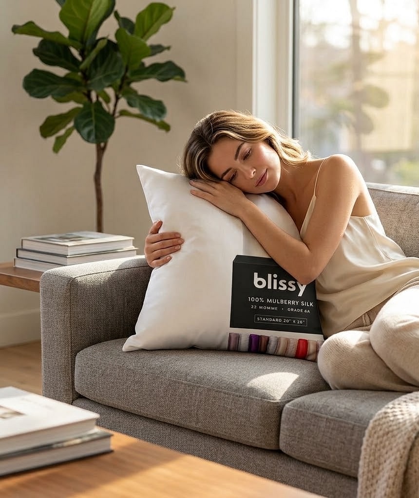 Blissy Silk Pillowcase - 100% Pure Mulberry Silk - 22 Momme 6A High-Grade Fibers - Silk Pillow Cover for Hair & Skin - R