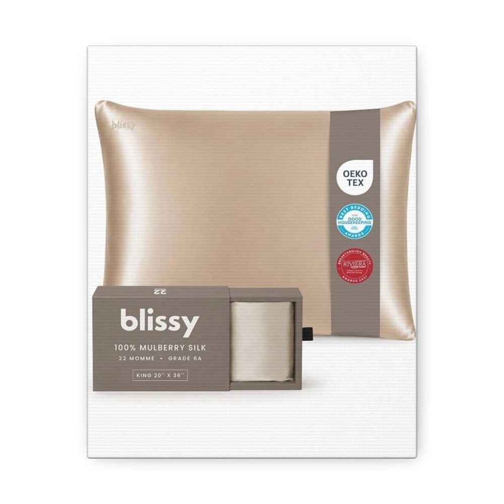 Blissy Silk Pillowcase - 100% Pure Mulberry Silk - 22 Momme 6A High-Grade Fibers - Silk Pillow Cover for Hair & Skin - R