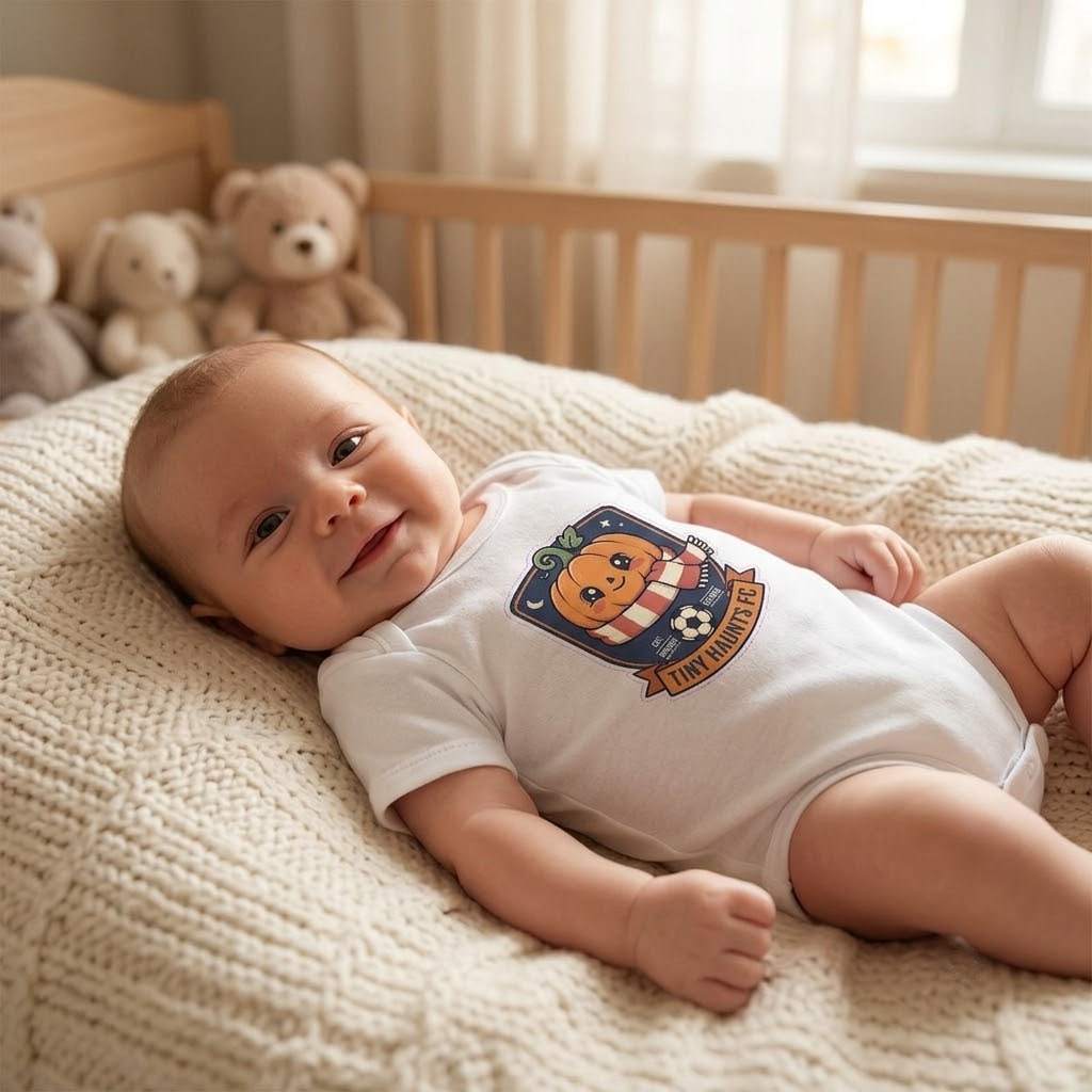 Boo-tiful Game — Cute-Spooky Pumpkin Supporter Crest Baby Bodysuit
