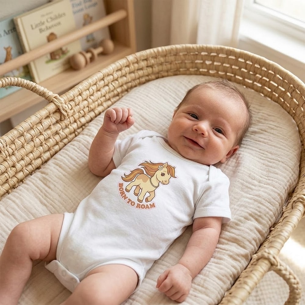 Born To Roam — Nostalgic Retro Pony & Wildflower Baby Bodysuit