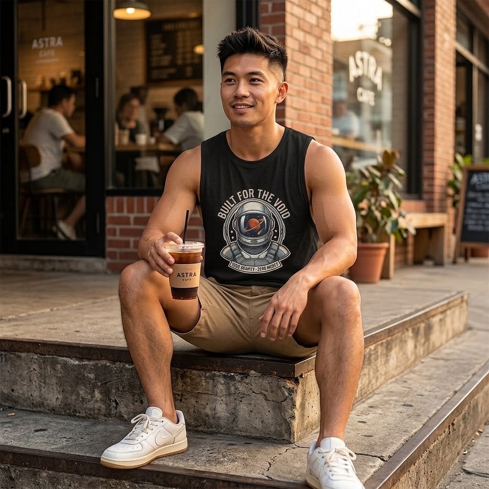 Built For The Void — Bold Chrome-Visor Cosmonaut Crest Men's Muscle Tank