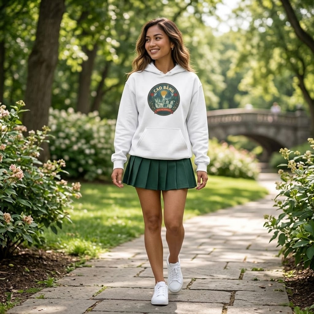 Cao Bang — Where the Water Celebrates Festive Ban Gioc Waterfall Badge Pullover Hoodie