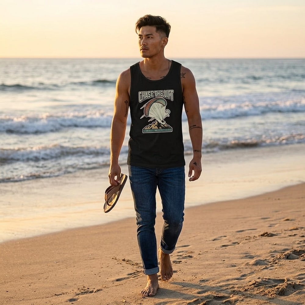 Chase the Lift — Nostalgic 80s Paraglider Mountain Emblem Men's Muscle Tank