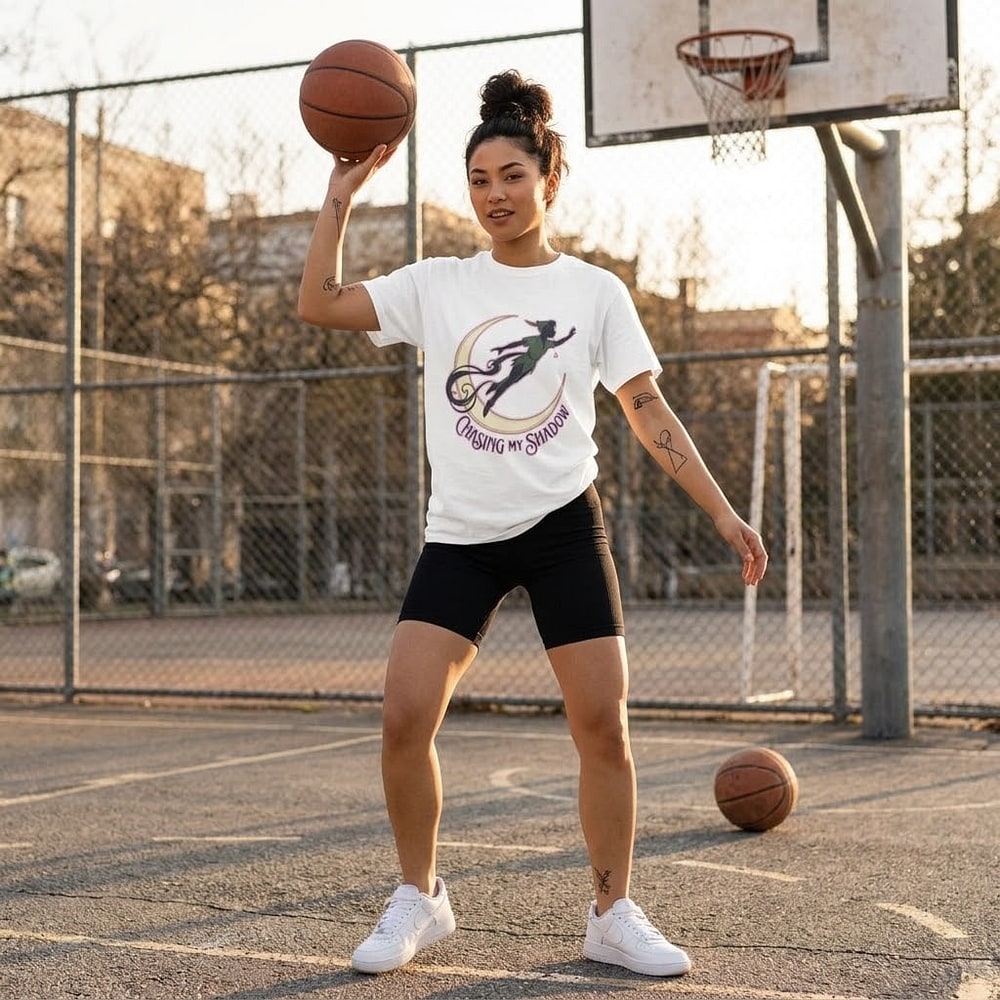 Chasing My Shadow — Elegant Art Nouveau Moon Flyer Unisex Tee