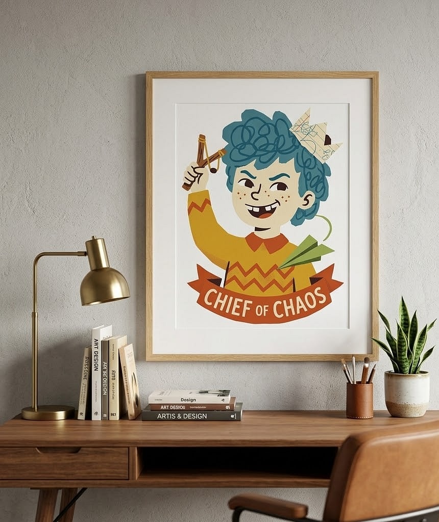 Chief Of Chaos — Retro Cut-Paper Menace Kid Stretched Canvas