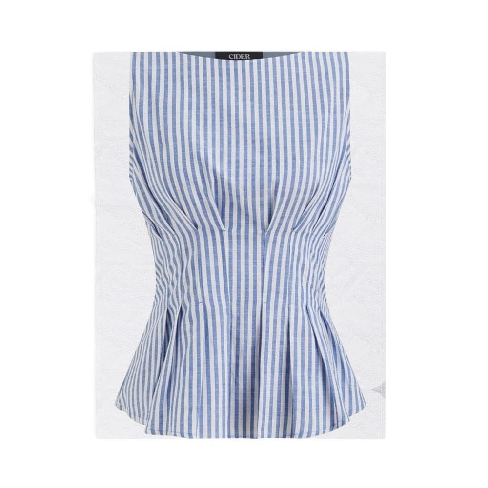 CIDER Womens Cotton Blend Stripe Pleated Tank Top