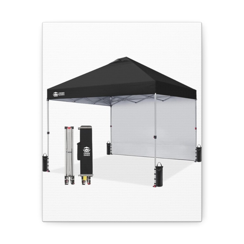 CROWN SHADES 10x10 Pop Up Canopy with 1 Side Wall, Beach Canopy Tent, Black