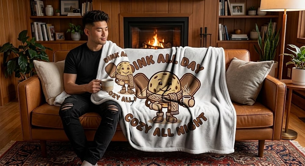 Dink All Day, Cozy All Night — Fireside Pickleball Buddy Plush Blanket