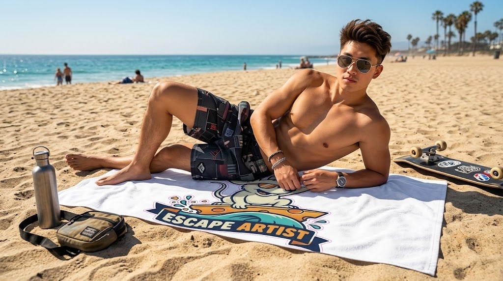 Escape Artist — Bold Surf Mouse & Cheddar Board Beach Towel