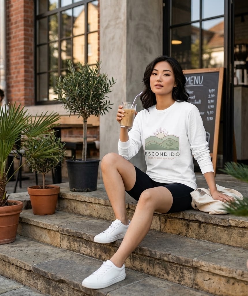 Escondido — Hidden in Plain Sight Minimalist Line Art Long Sleeve Tee