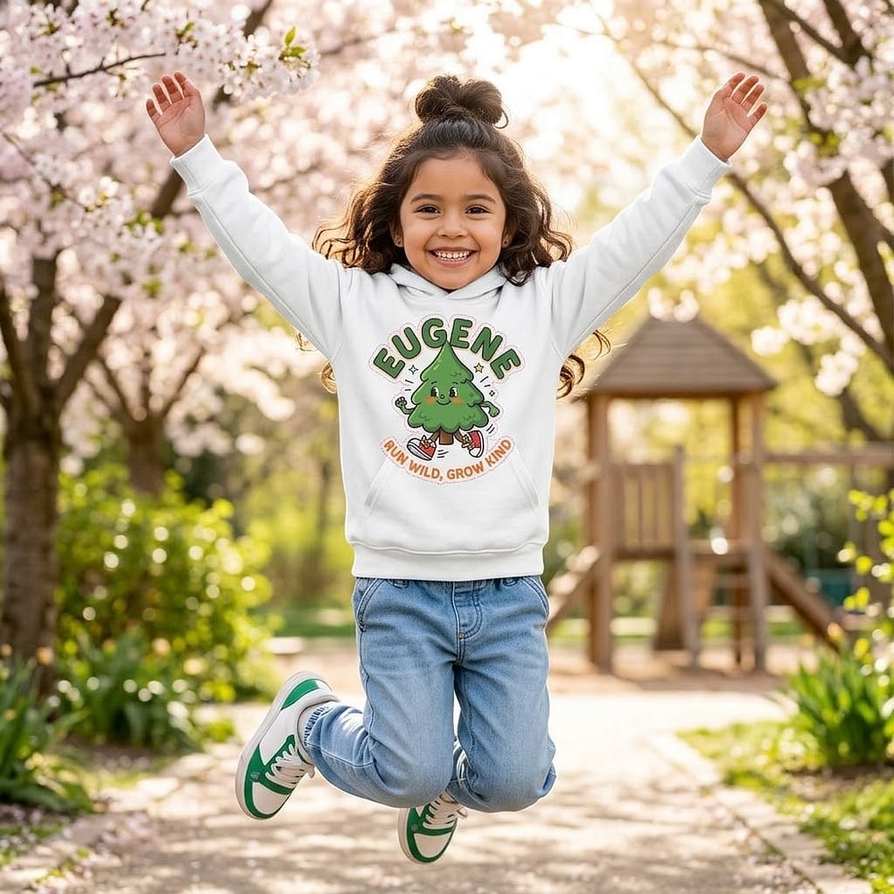 Eugene — Run Wild, Grow Kind Jogging Pine Kids Hoodie