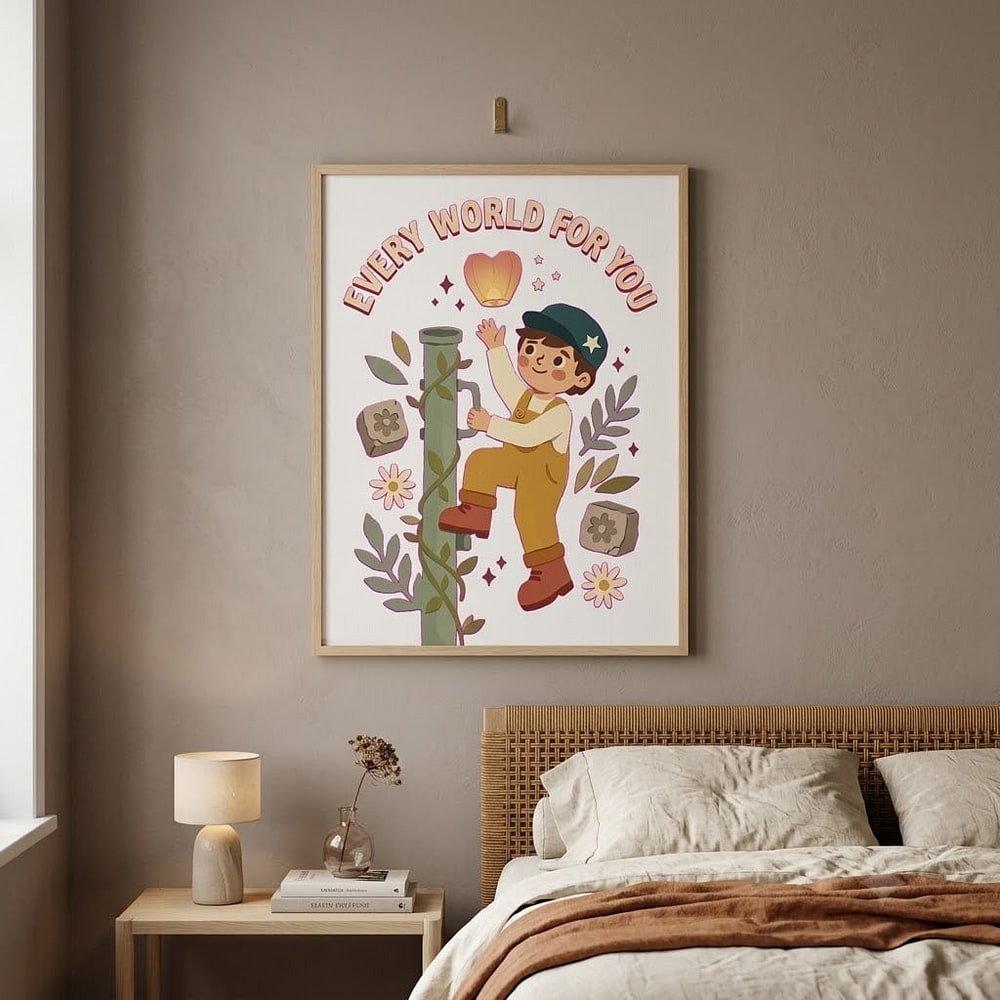 Every World For You — Romantic Retro Quest Courier & Heart Lantern Stretched Canvas