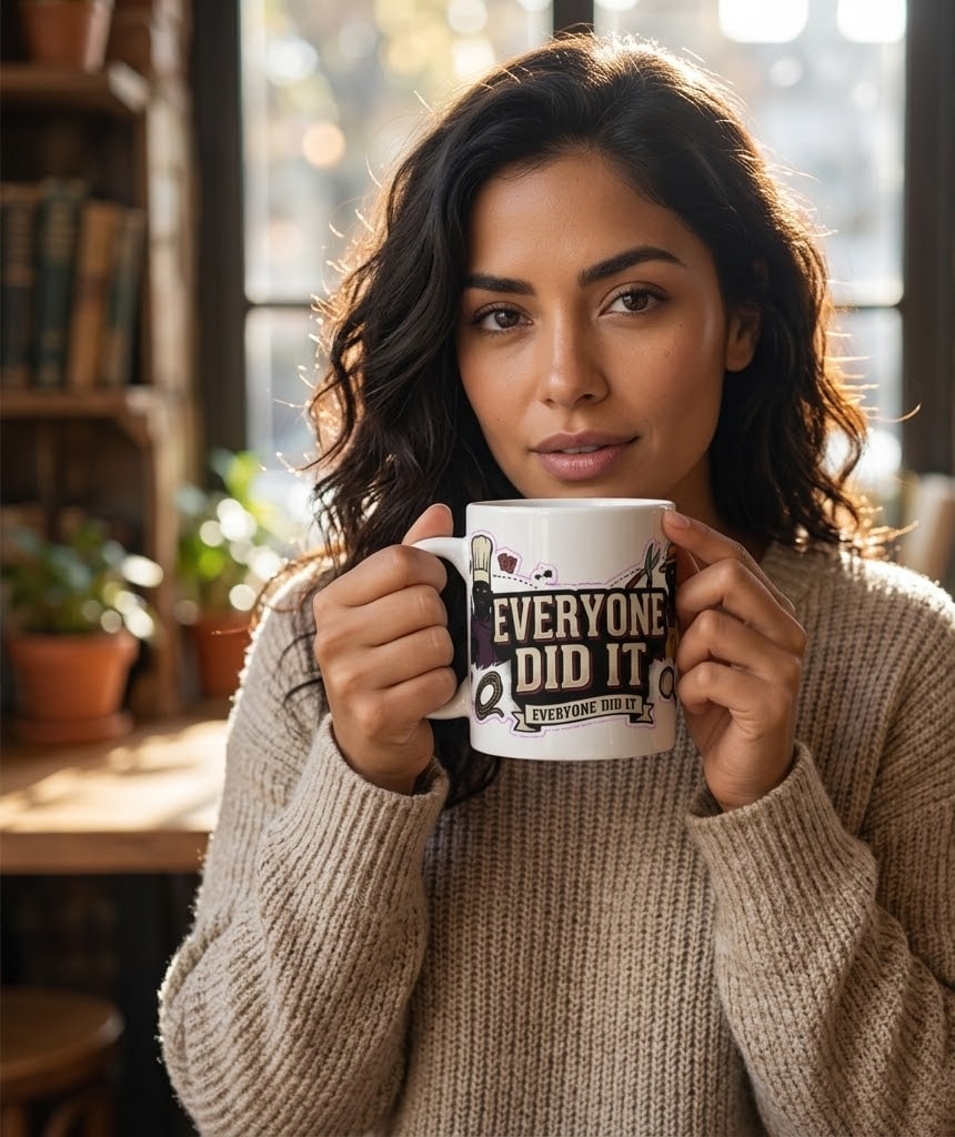 Everyone Did It — Edgy Noir Manor Suspect Lineup 11oz Mug