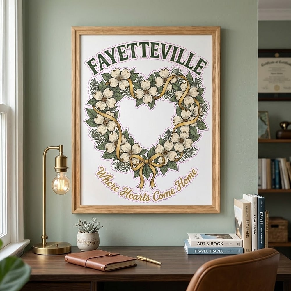 Fayetteville — Where Hearts Come Home Dogwood Wreath Canvas