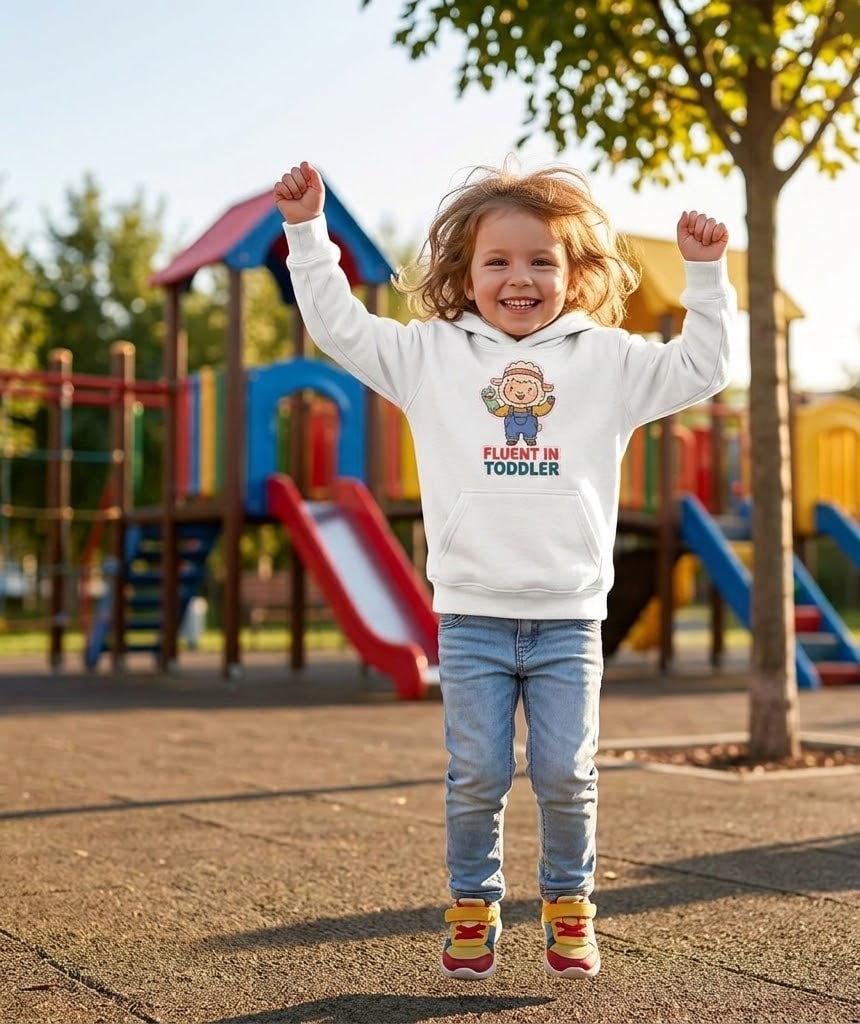 Fluent In Toddler — Cheerful Puppet-Teacher Lamb Kids Hoodie