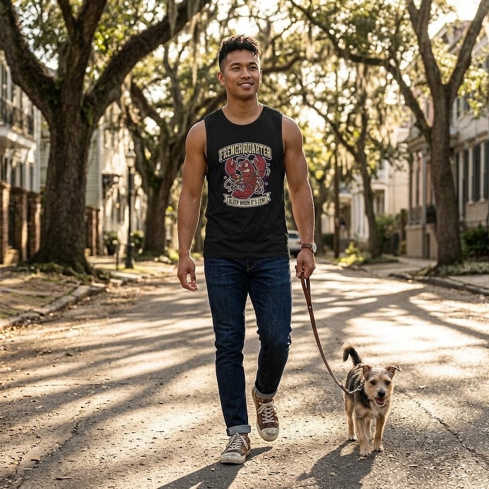 French Quarter — Sleep When It's Lent Chaotic Crawfish Brawler Men's Muscle Tank
