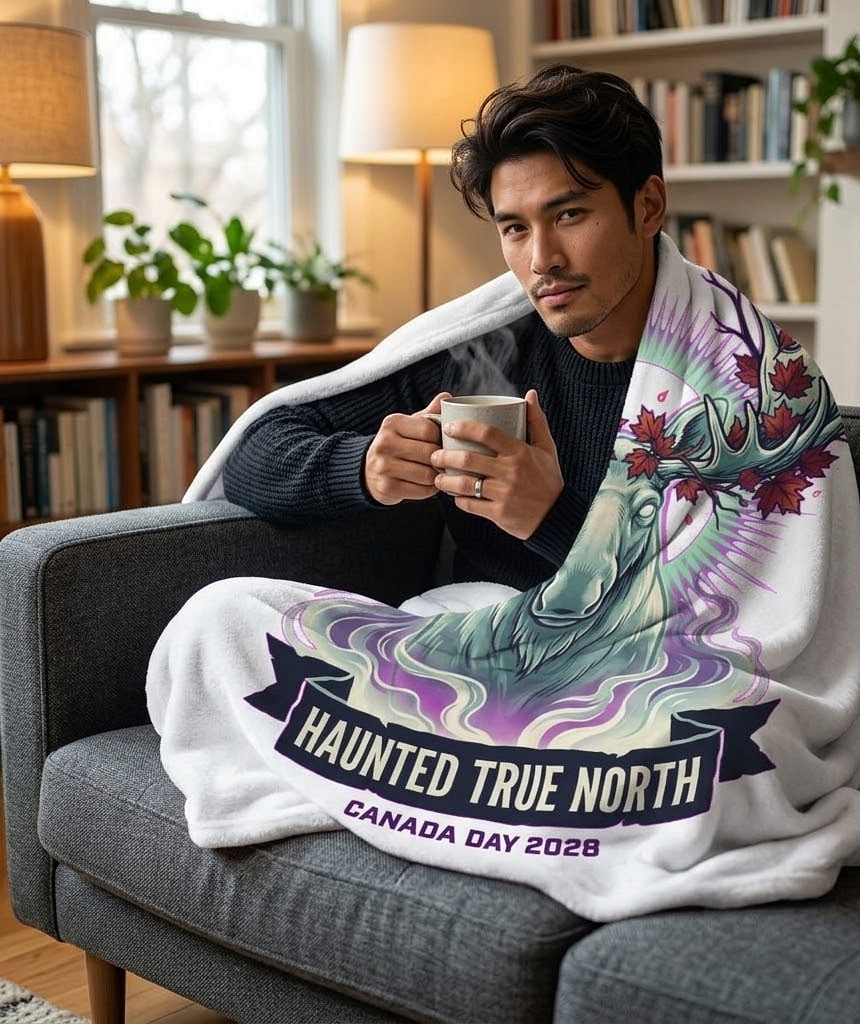 Ghost of the Great North — Spooky Canada Day 2028 Spectral Moose Plush Blanket