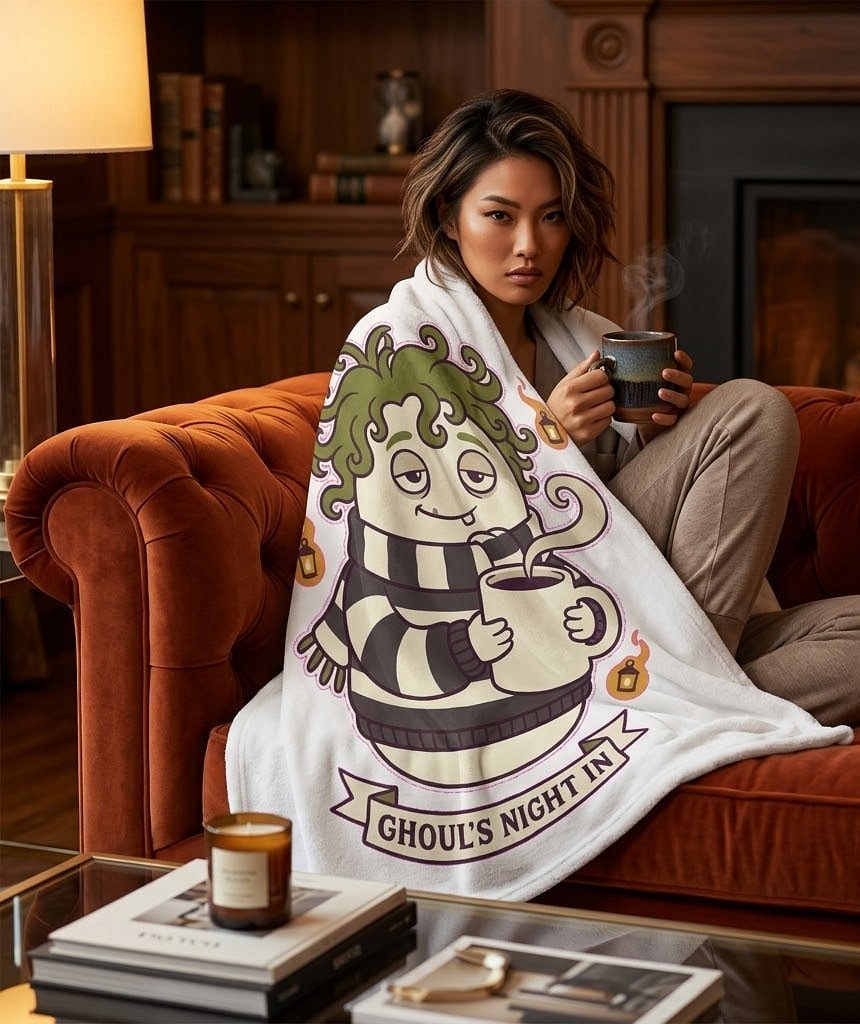 Ghoul's Night In — Festive Striped Party Ghoul Plush Blanket