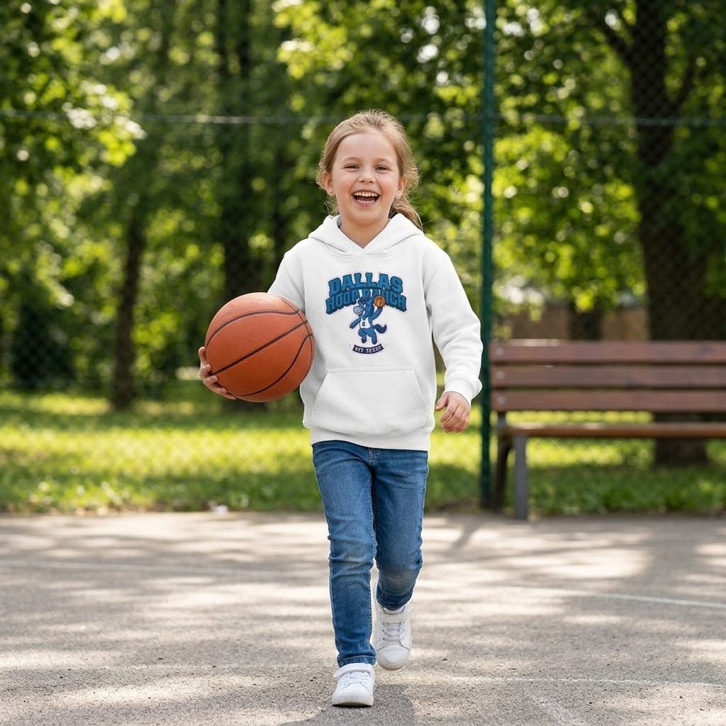 Giddy-Up Slam — Retro Dallas Pony Hoops Kids Hoodie