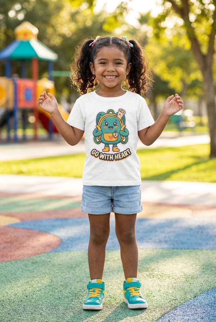 Go With Heart — Cheerful Explorer Backpack Pal Kids Tee