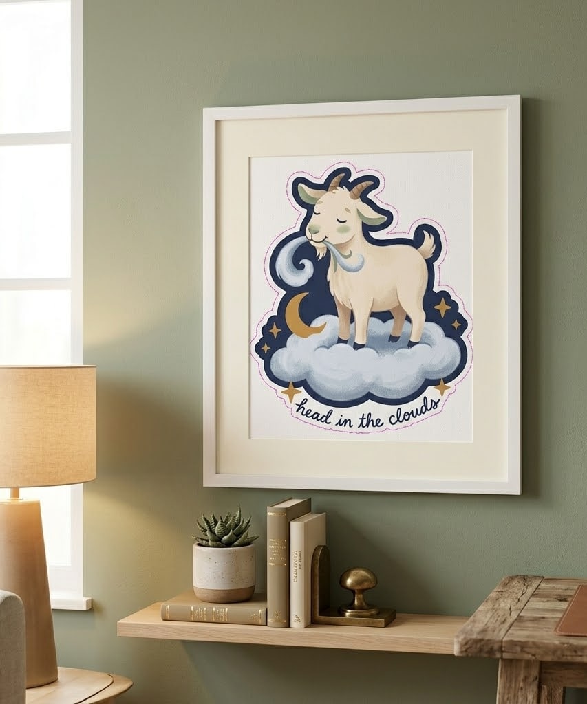 Head in the Clouds — Dreamy Cloud-Grazing Goat
