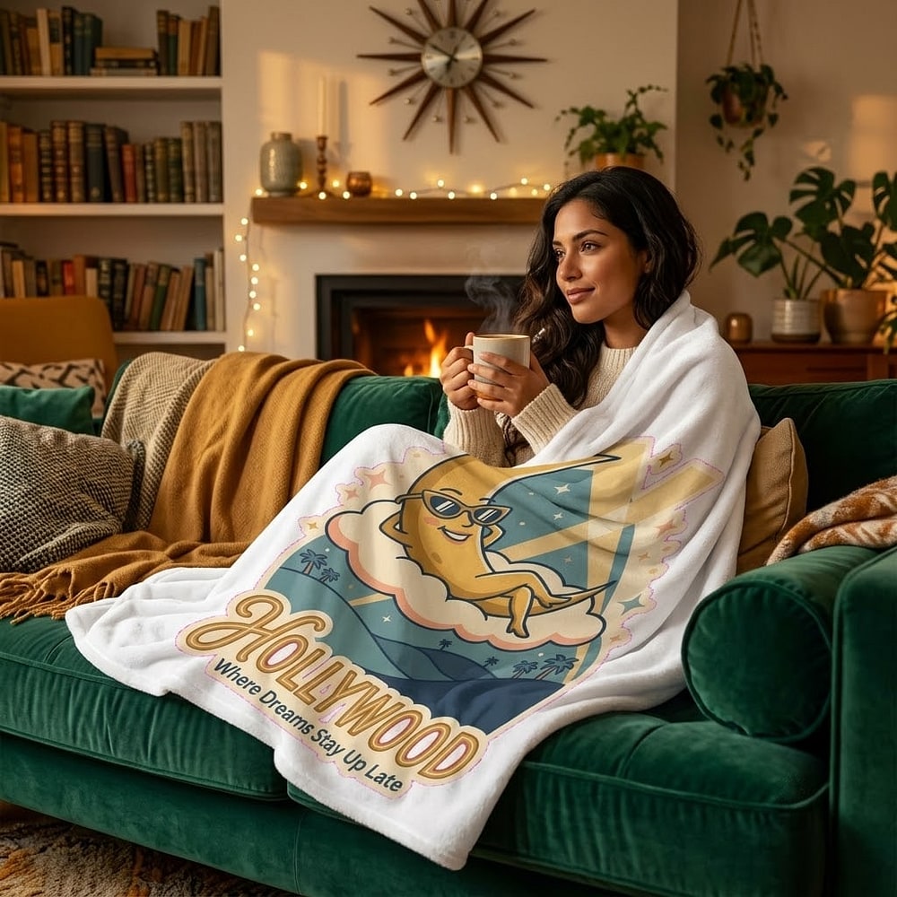 Hollywood — Where Dreams Stay Up Late Starlet Moon Plush Blanket