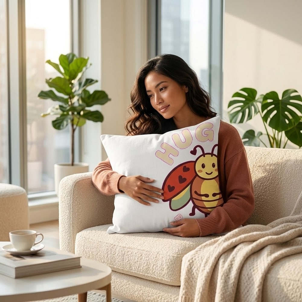 Hug Bug — Cute Valentine's Day 2028 Ladybug Throw Pillow