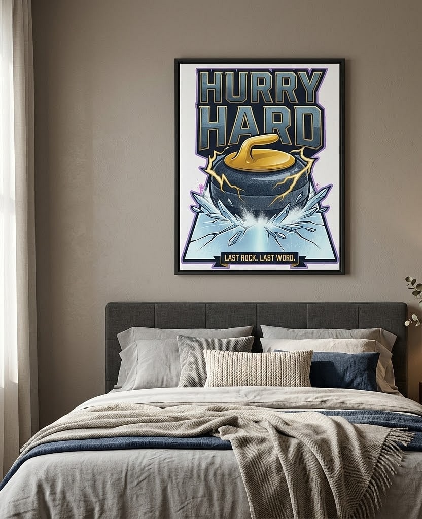 Hurry Hard — Dramatic Storm-Split Curling Stone Stretched Canvas