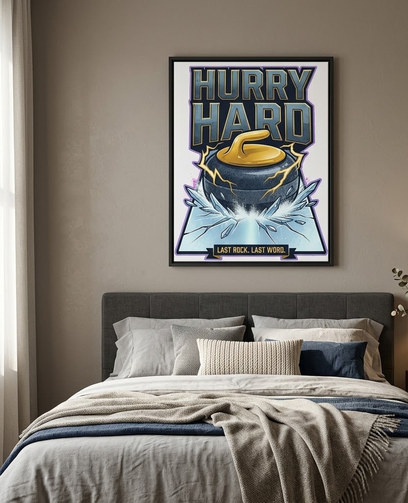 Hurry Hard — Dramatic Storm-Split Curling Stone Stretched Canvas