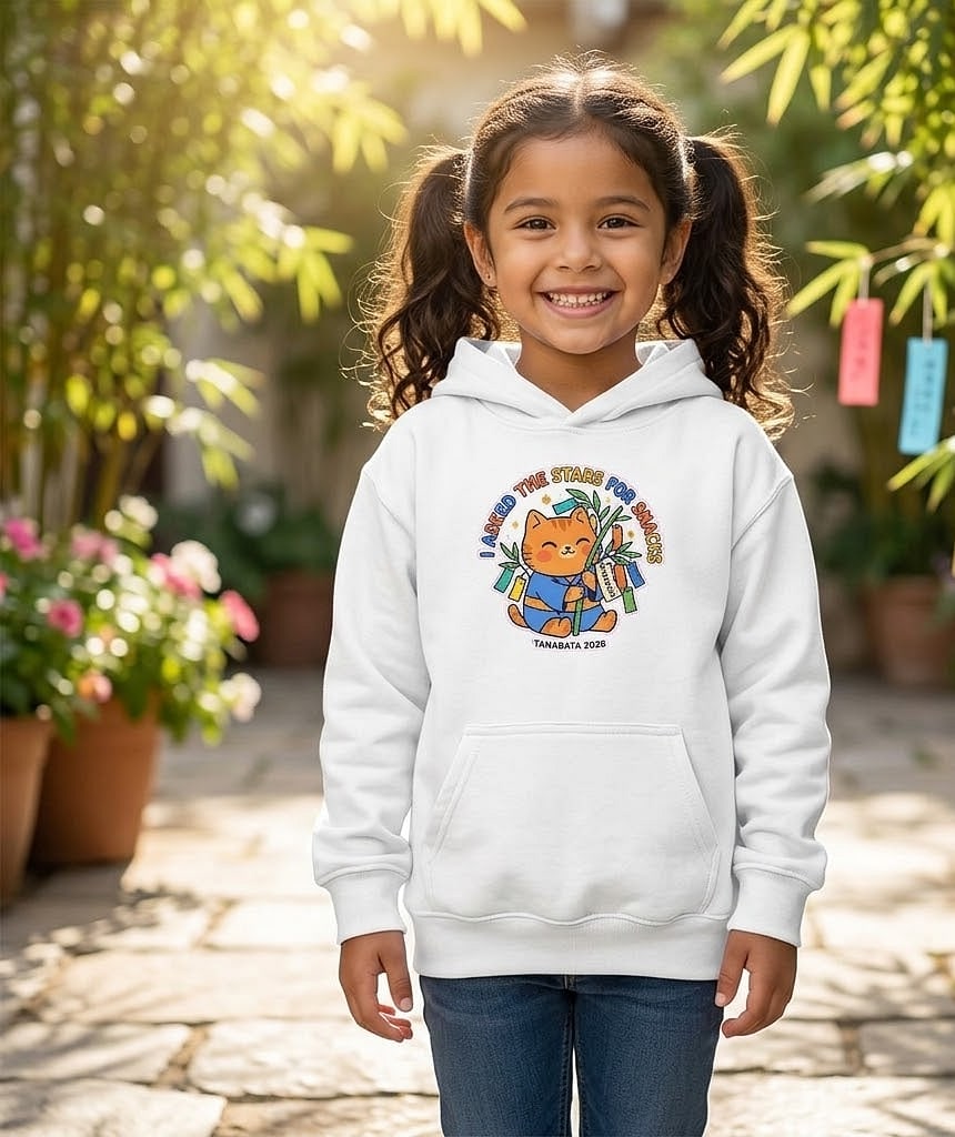 I Asked The Stars For Snacks — Ironic Tanabata 2028 Wish Cat Kids Hoodie