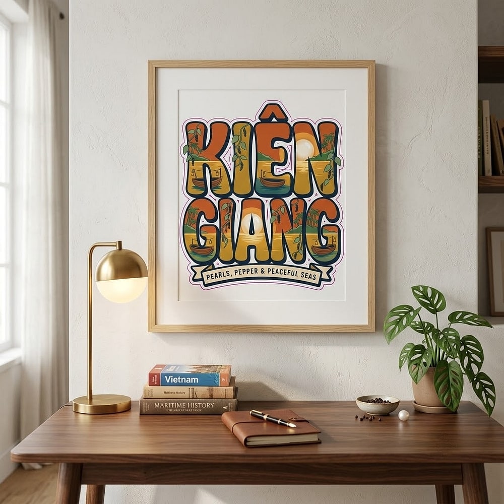 Kiên Giang — Pearls, Pepper & Peaceful Seas Vintage Filled-Letter Wordmark Stretched Canvas