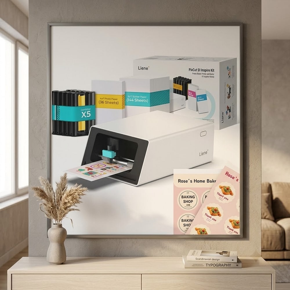 Liene PixCut S1 Inspire Kit - All-in-One Color Sticker Printer & Cutting Machine, Thermal Dye-Sublimation Photo Printer,