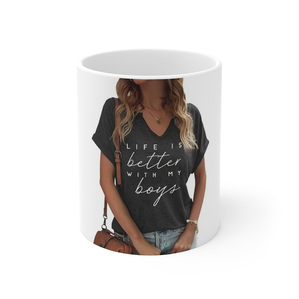 Life is Better with My Boys V Neck Shirt for Women Funny Graphic Shirts Mom Life T-Shirt Boy Mom Short Sleeve Tops Tees