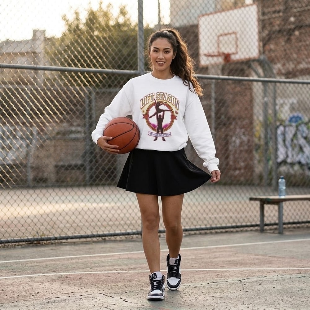 Lift Season — Bold Retro Dance-Lift Crest Crewneck Sweatshirt