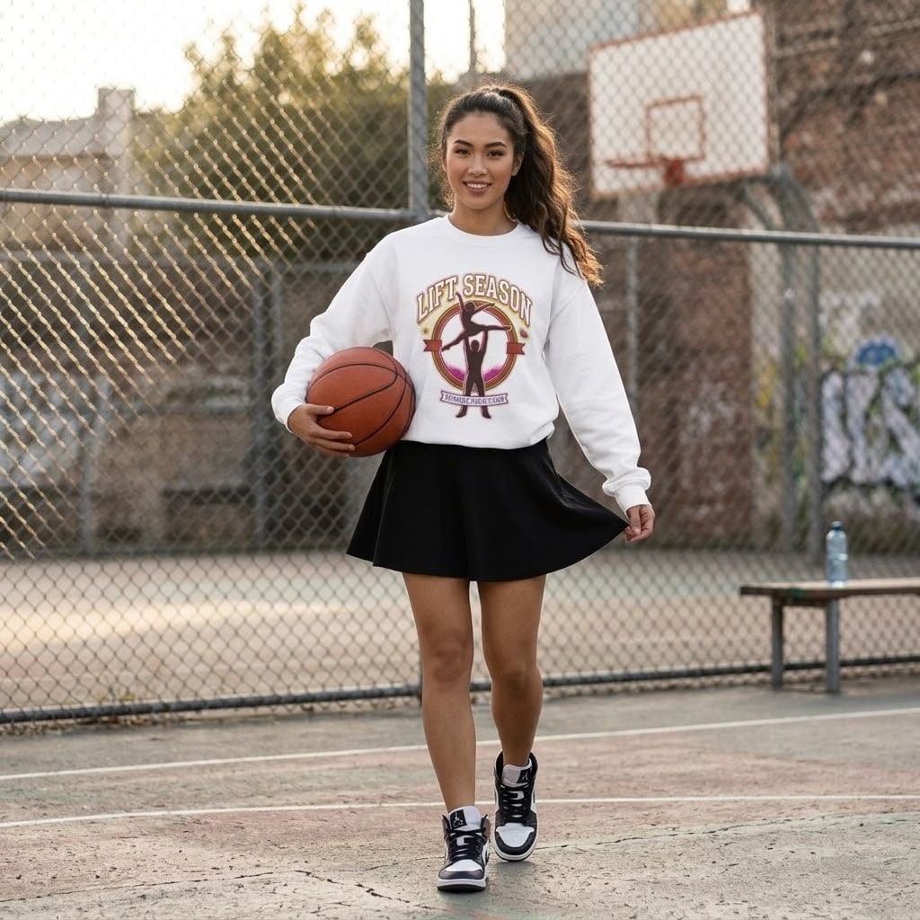 Lift Season — Bold Retro Dance-Lift Crest Crewneck Sweatshirt