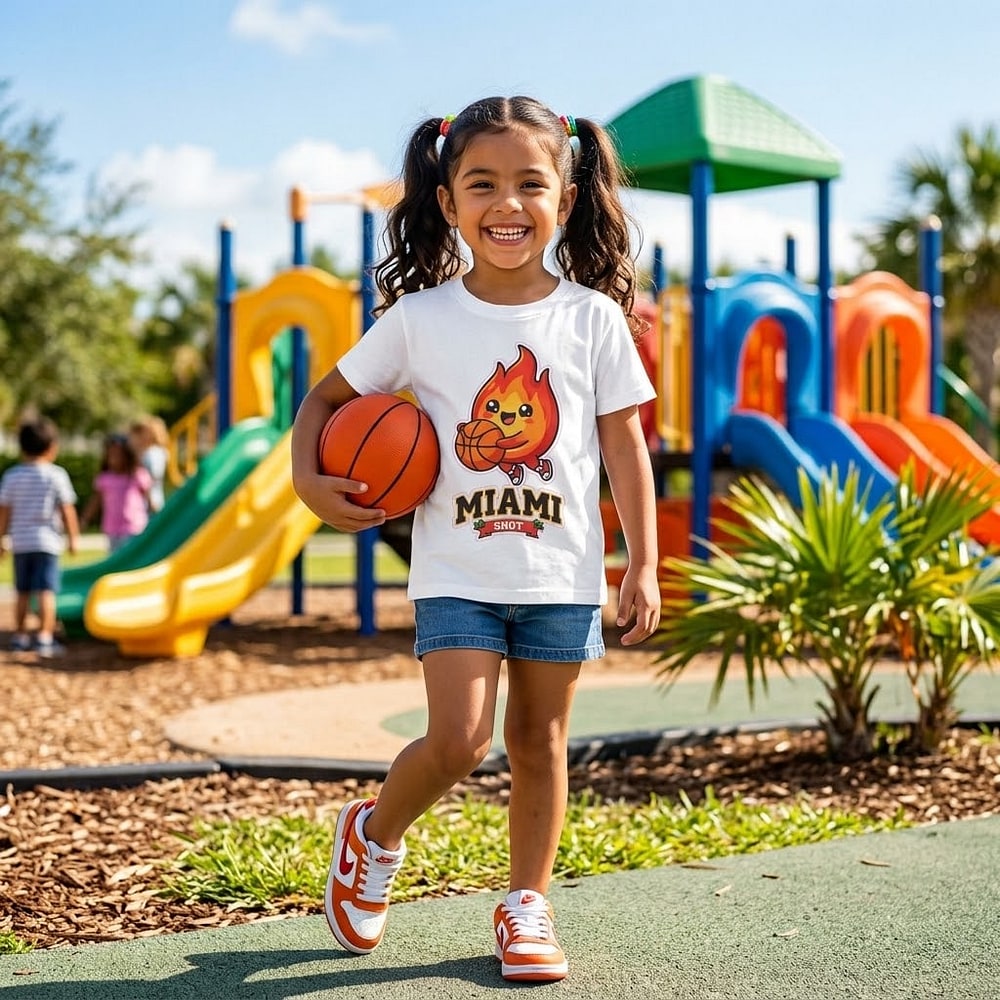 Little Hot Shot — Cute Miami Flame Baller Kids Tee