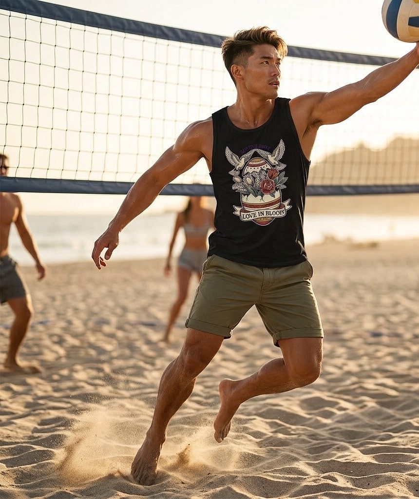 Love In Bloom — Romantic Tattoo-Style Easter 2027 Egg & Doves Men's Muscle Tank