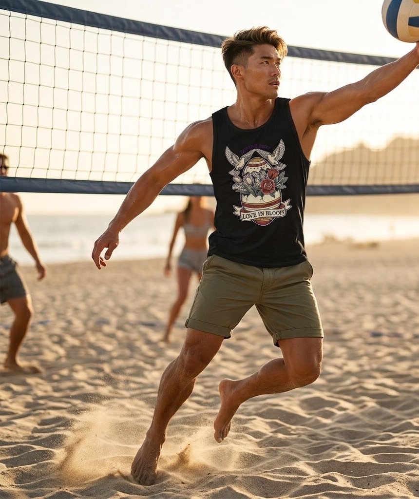 Love In Bloom — Romantic Tattoo-Style Easter 2027 Egg & Doves Men's Muscle Tank