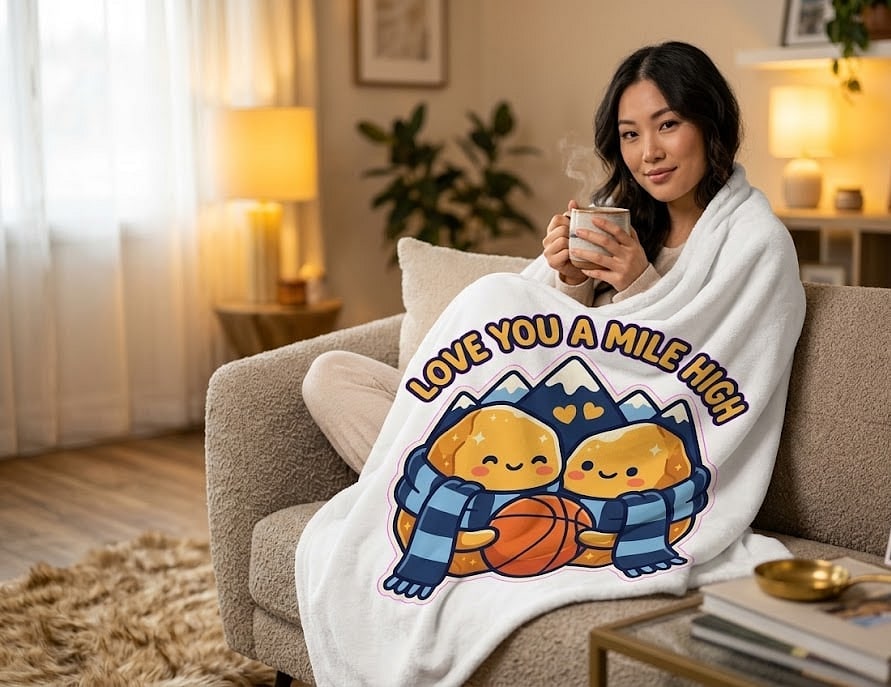 Love You a Mile High — Romantic Denver Gold Basketball Sweethearts Plush Blanket