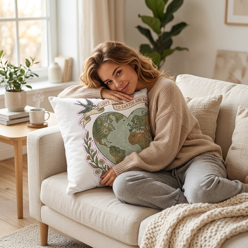 Love You To Earth & Back — Romantic Botanical Heart Globe Earth Day 2027 Throw Pillow