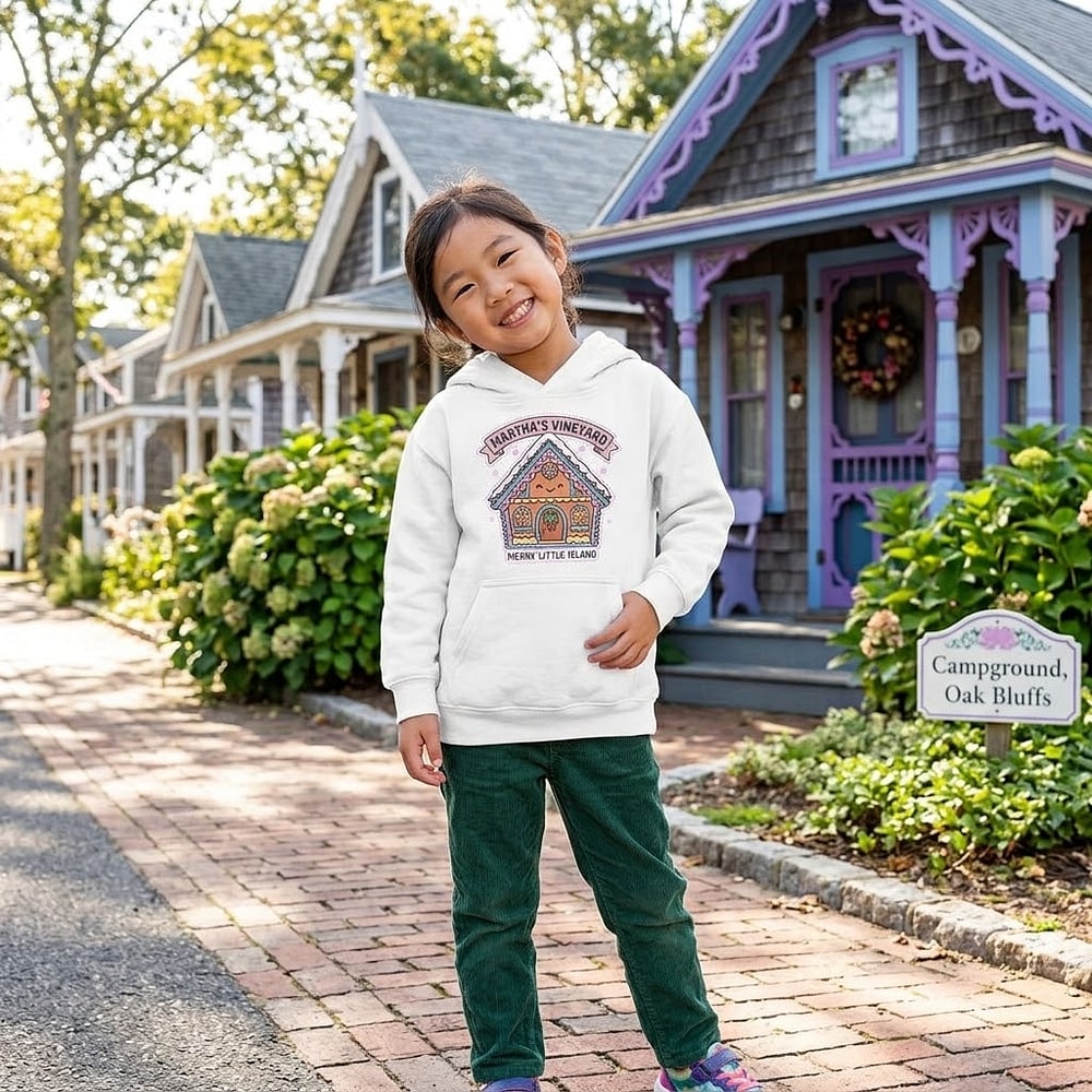 Martha's Vineyard — Merry Little Island Festive Gingerbread Cottage Kids Hoodie